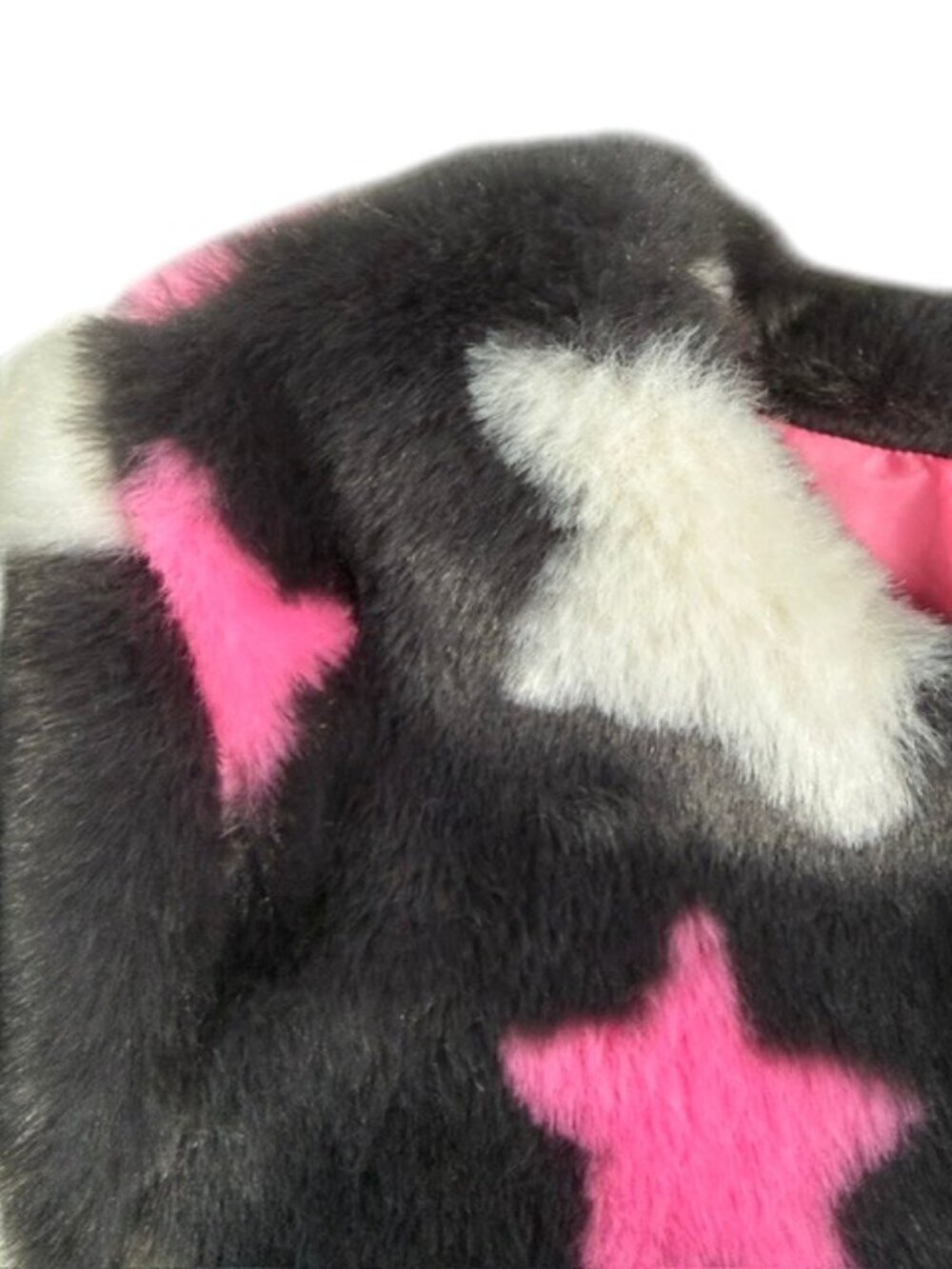 Cat & Jack Girls' Faux Fur Jacket with Stars Grey Pink White Medium 7/8 NWOT - Picture 5 of 12